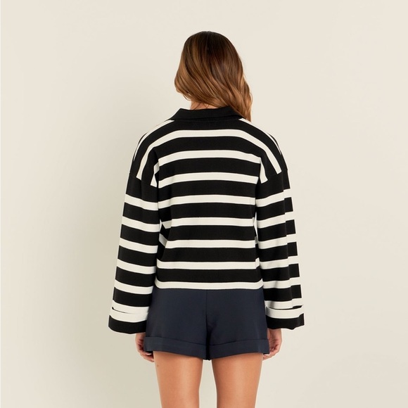 English factory STRIPED COLLARED CROPPED SWEATER black/white size medium - Picture 2 of 8